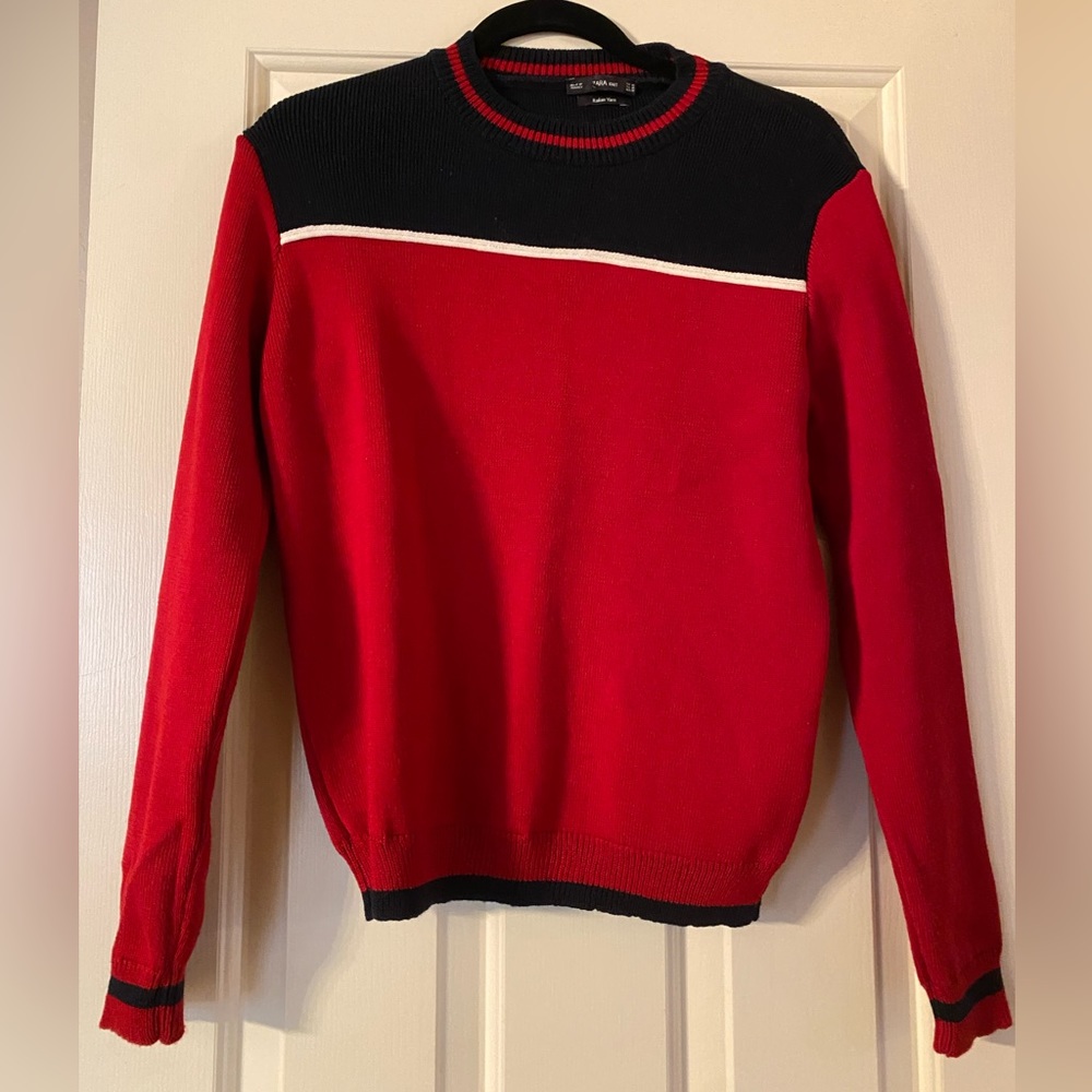 ZARA Knit Sweater Red, blue and small white Italian yarn size M